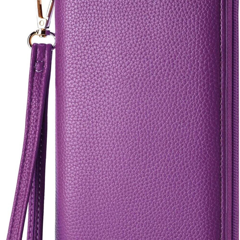 Women's Vegan Leather Clutch Wallet with Zip, Hand Strap, Large Capacity